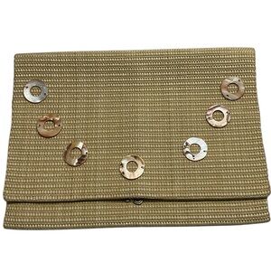 Unbranded Straw with Abalone Stone Disk Accents Envelope Clutch Bag Purse